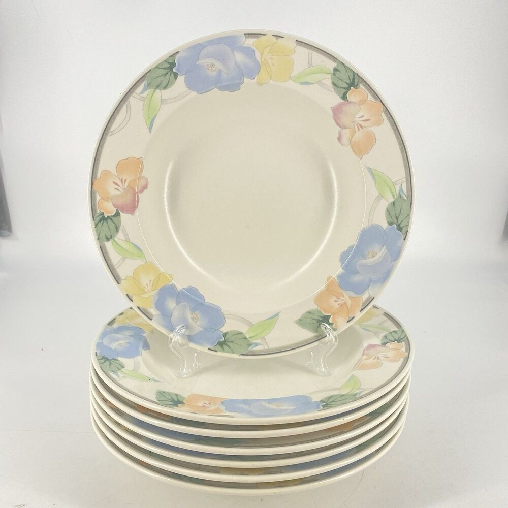 Set of 7 Mikasa Intaglio Garden Poetry CAC08 Soup Bowls Floral Japan 9 1/4”